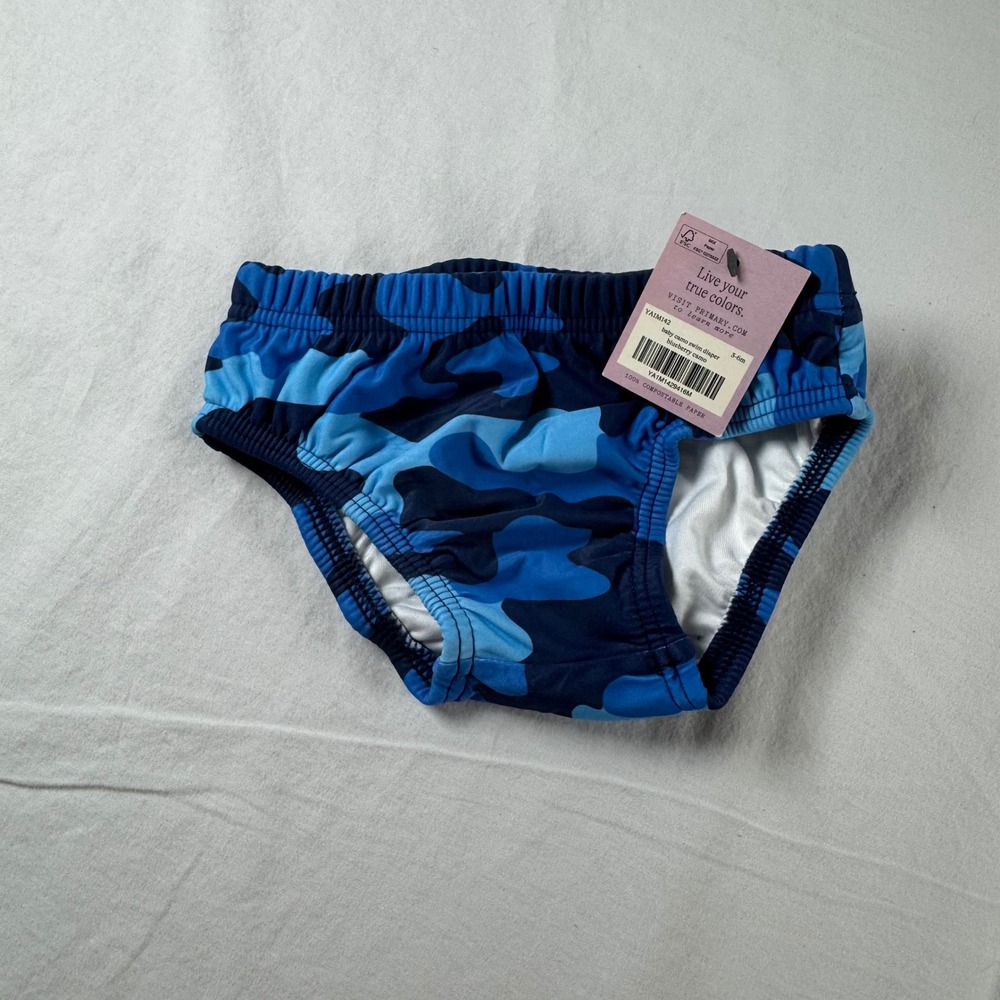 NWT Primary Baby's Size 3-6M Blue Camo Recycled Nylon Swim Diaper
